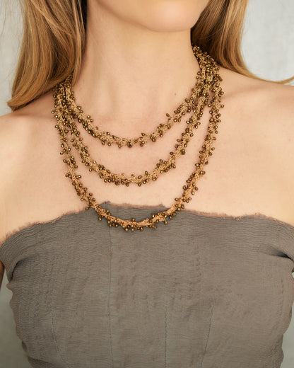 Bronze Bead Triple Chain Necklace