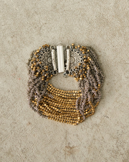 Gold Bead Silver Chain Bracelet
