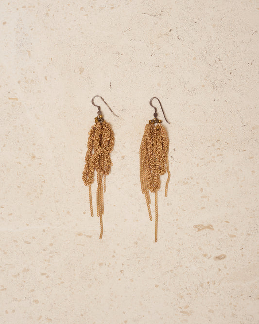 Golden Steel Chain Drape Earrings
