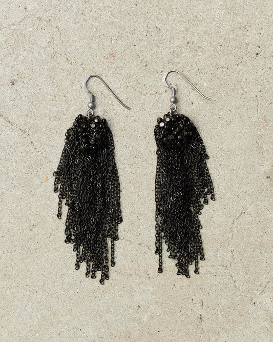 Jet Bead Chain Earrings
