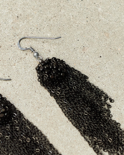 Jet Bead Chain Earrings