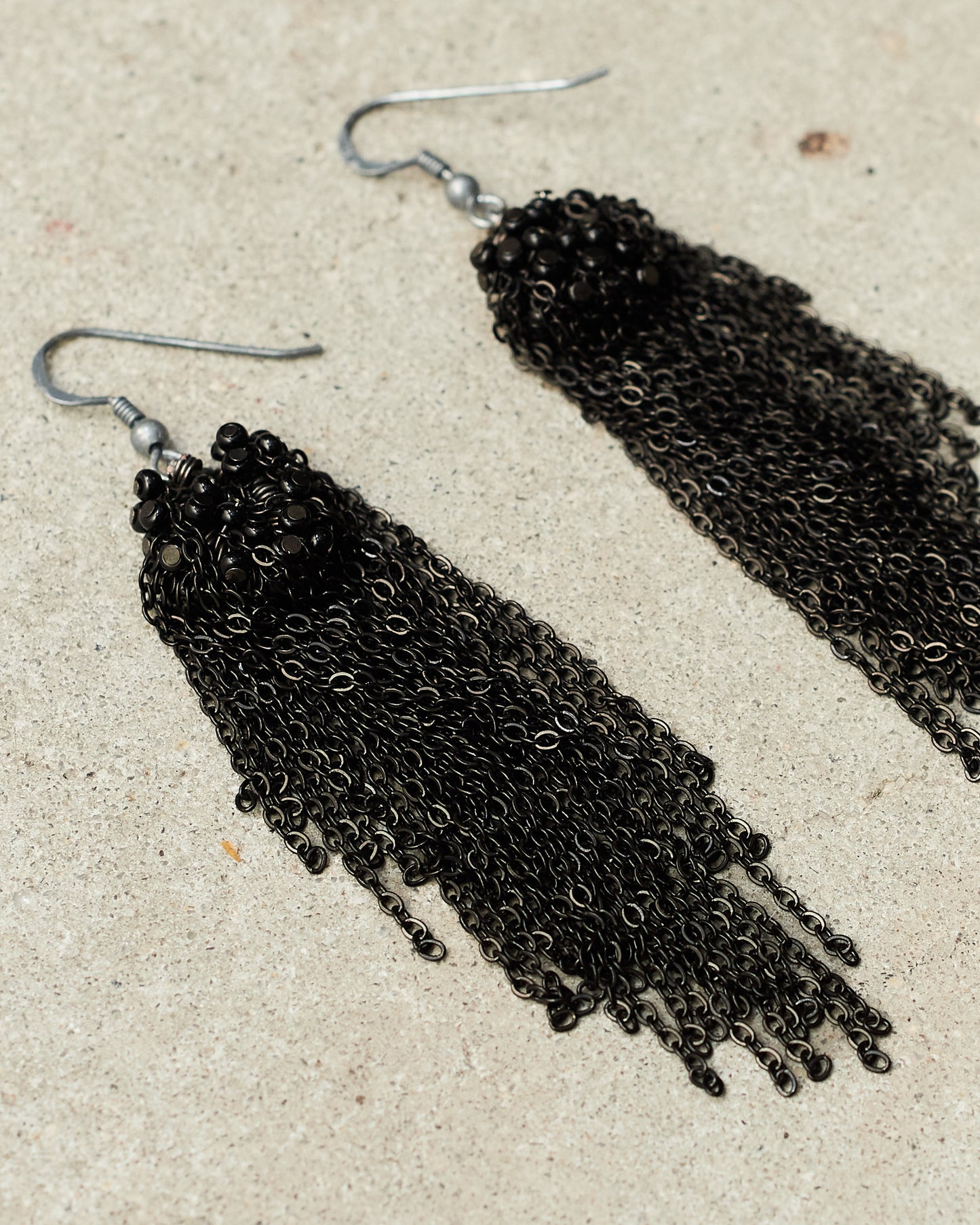 Jet Bead Chain Earrings