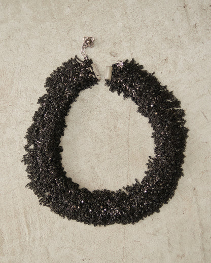 Jet Glass Bead Frayed Bracelet