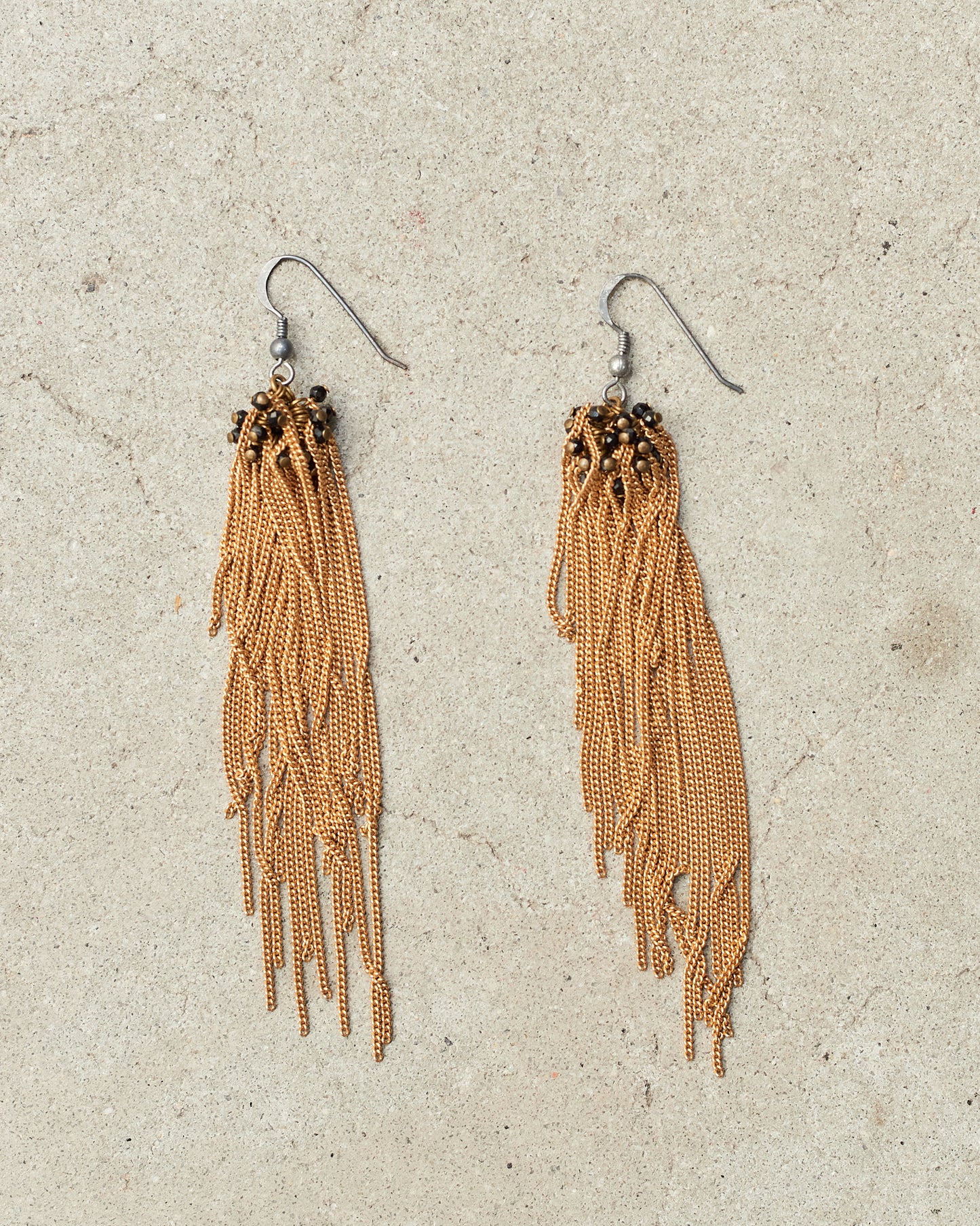 Jet Bead Gold Chain Earrings
