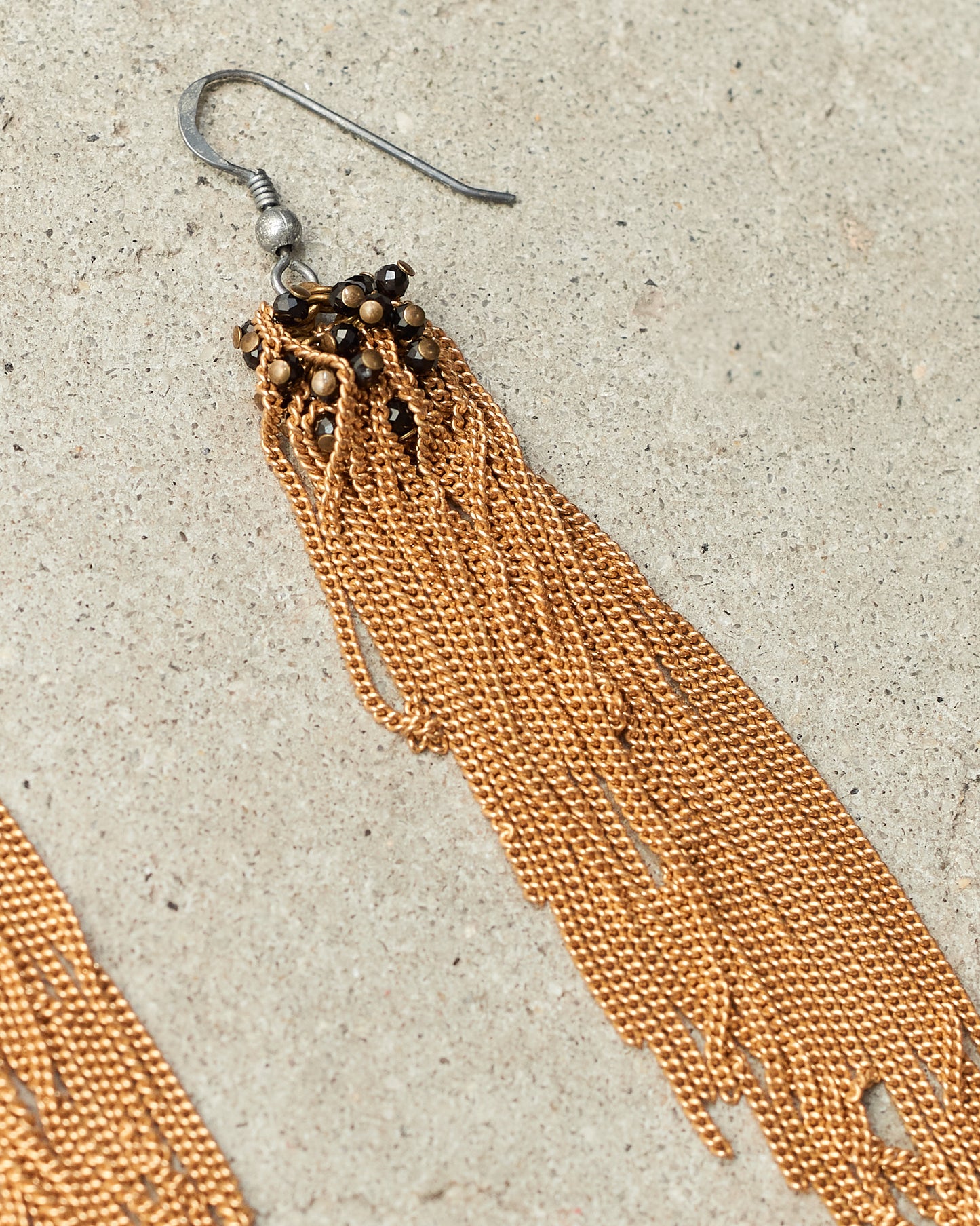 Jet Bead Gold Chain Earrings