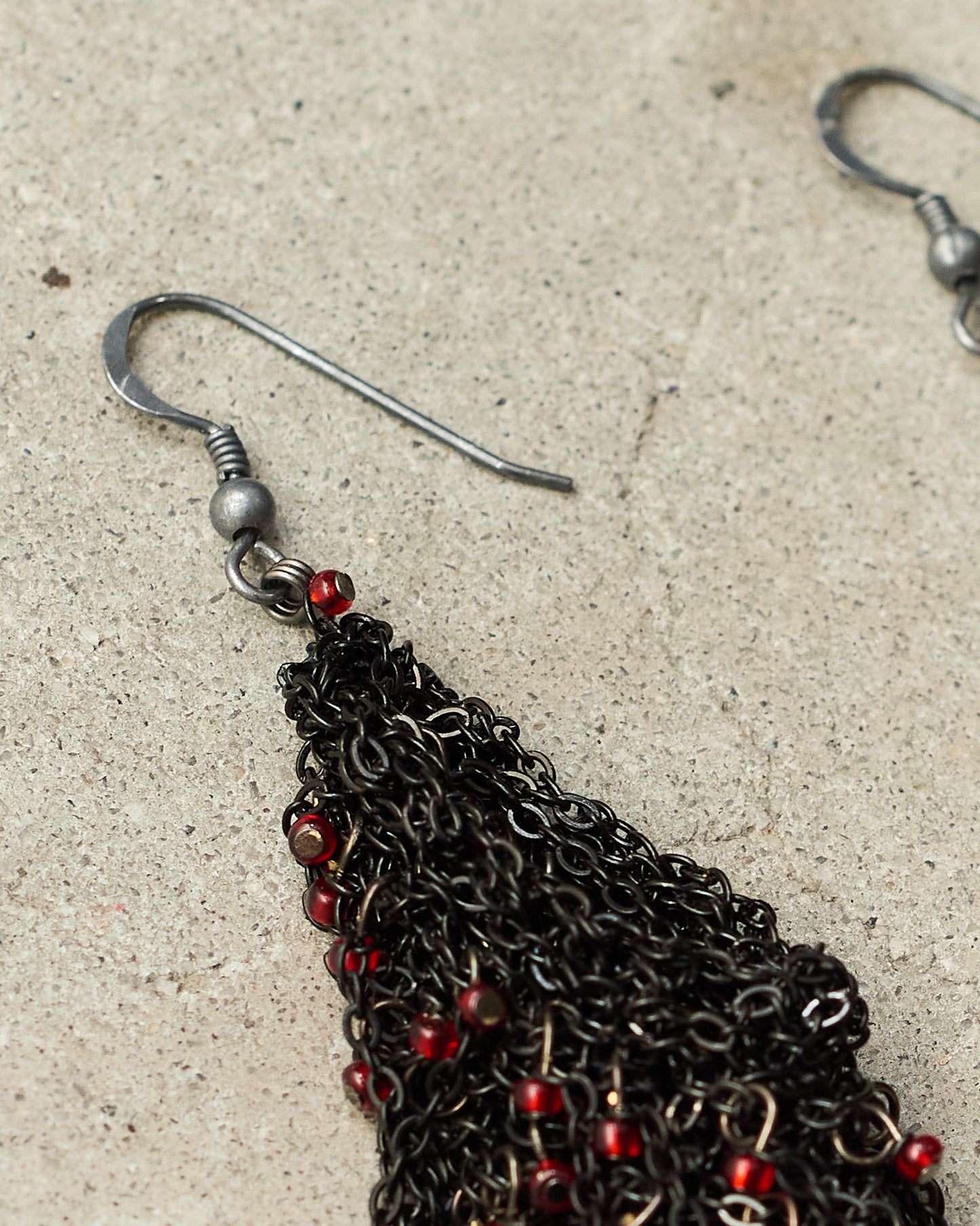 Jet Chain Poppy Bead Earrings
