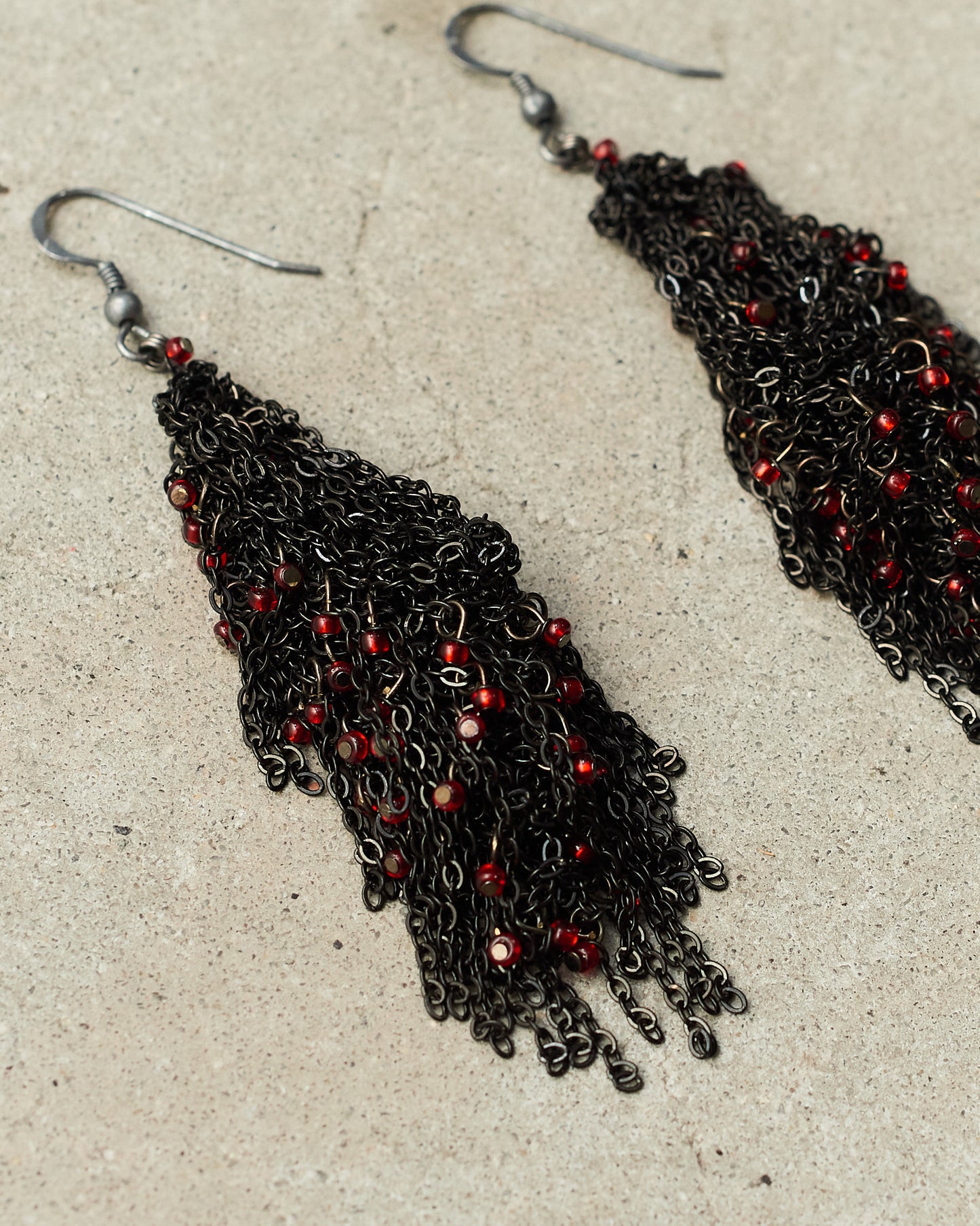 Jet Chain Poppy Bead Earrings