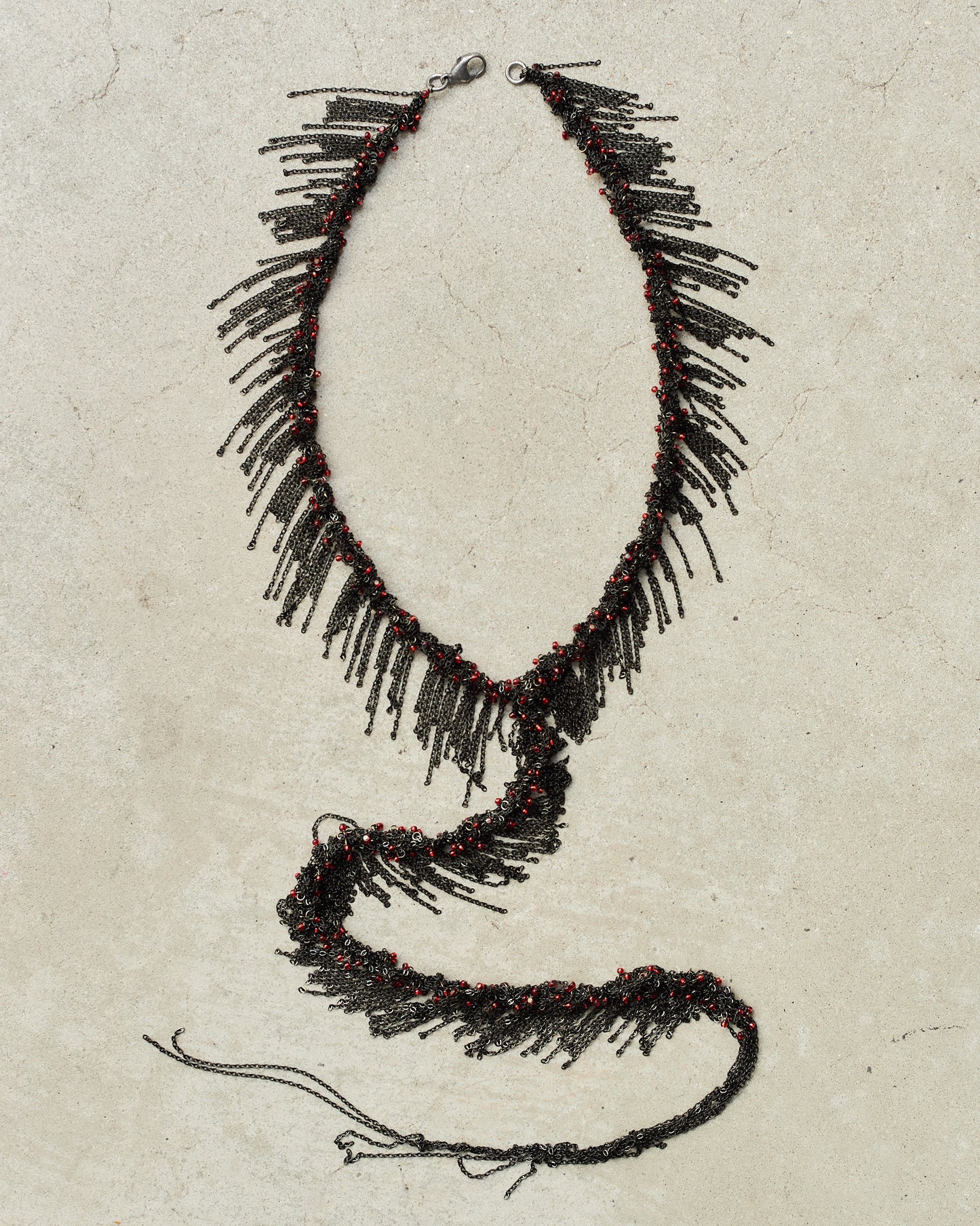 Jet Frayed Poppy Bead Lariat