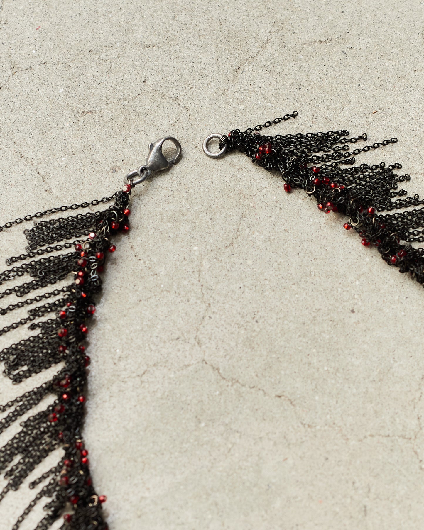 Jet Frayed Poppy Bead Lariat
