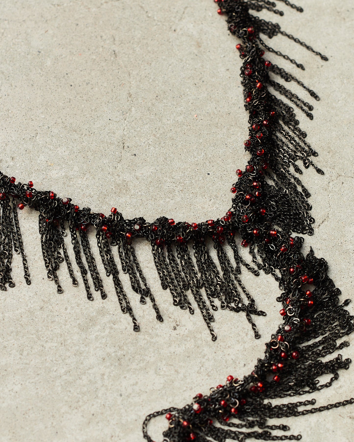 Jet Frayed Poppy Bead Lariat