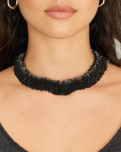 Jet Glass Bead Frayed Bracelet