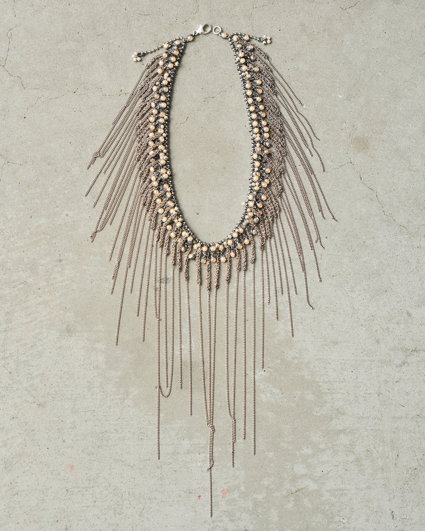 Silver Antique Bead Frayed Necklace