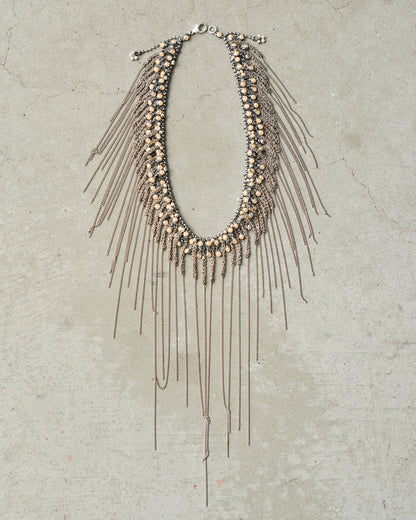 Silver Antique Bead Frayed Necklace