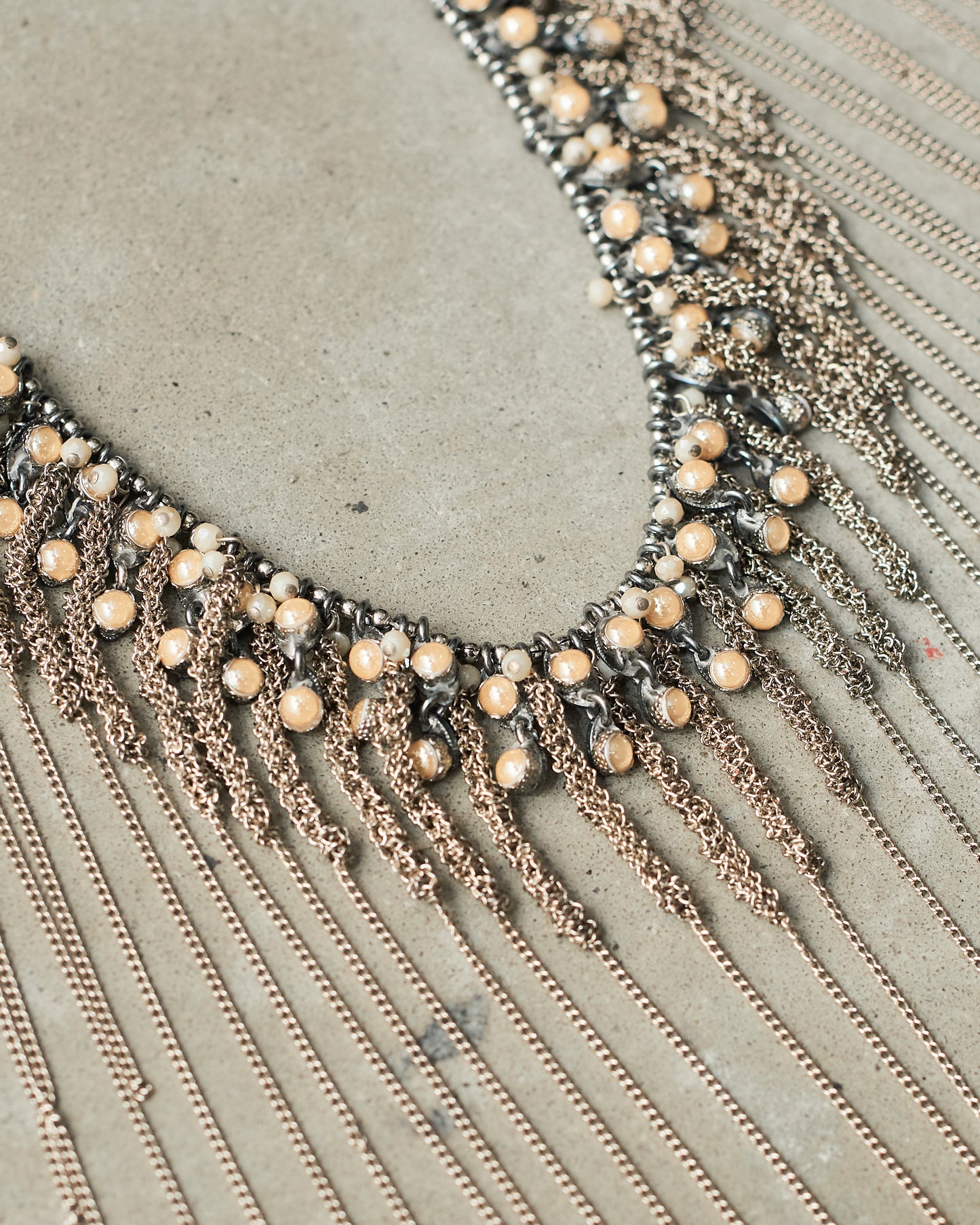 Silver Antique Bead Frayed Necklace