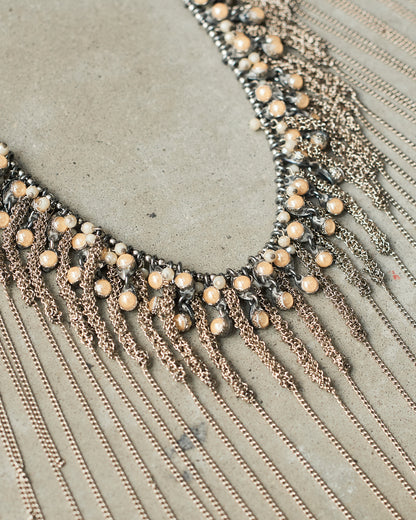 Silver Antique Bead Frayed Necklace