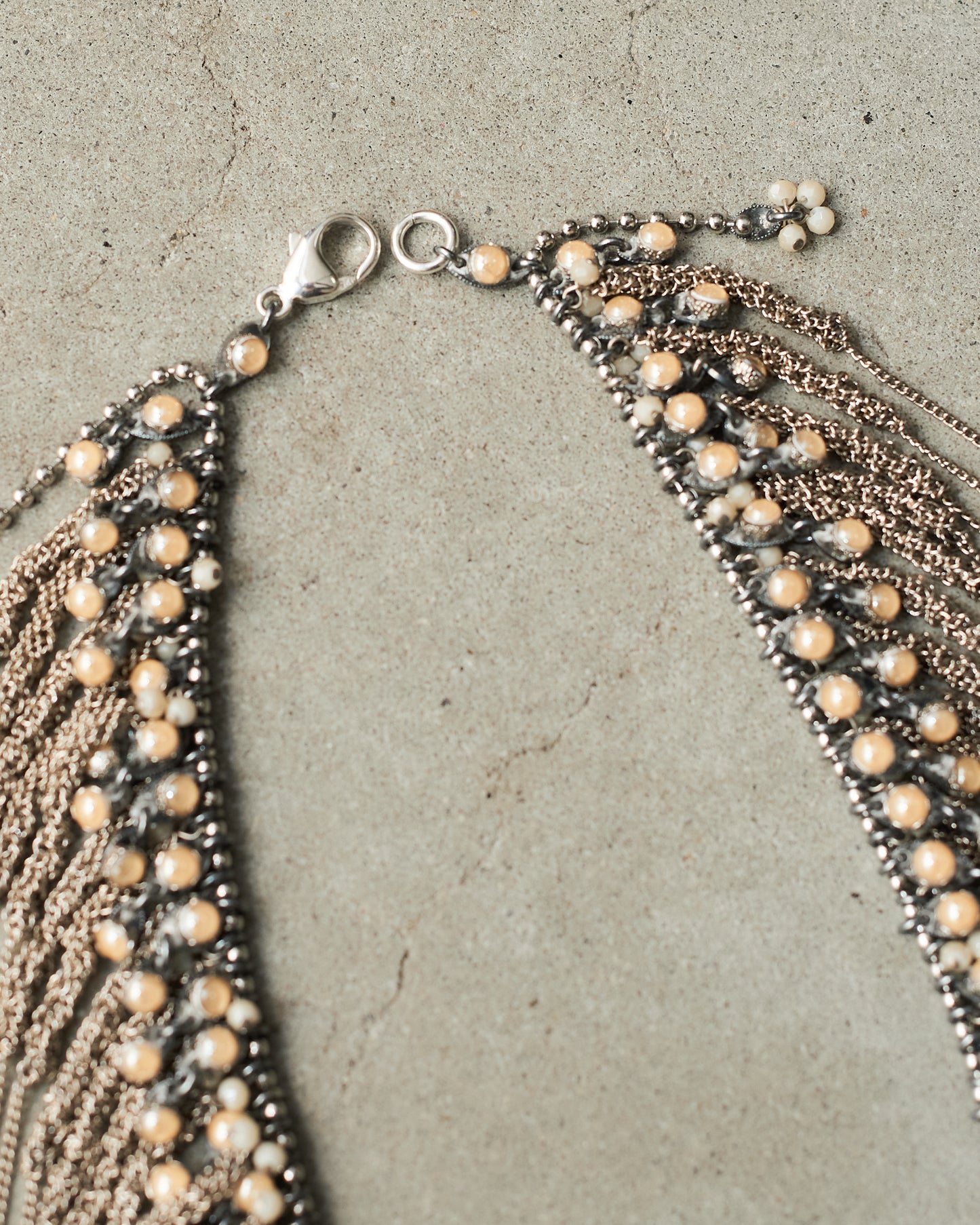 Silver Antique Bead Frayed Necklace