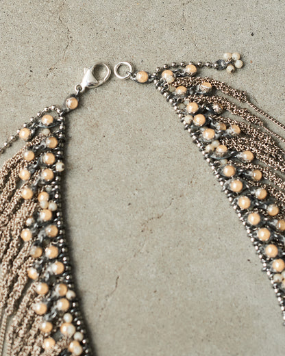 Silver Antique Bead Frayed Necklace