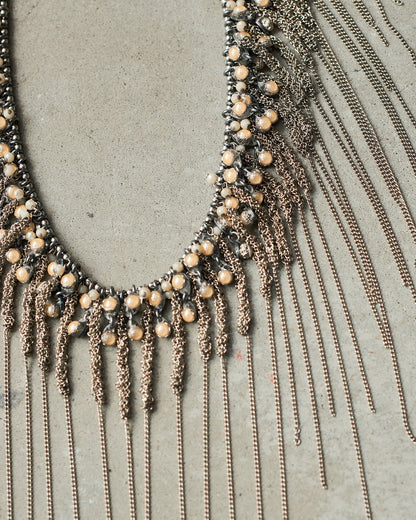 Silver Antique Bead Frayed Necklace