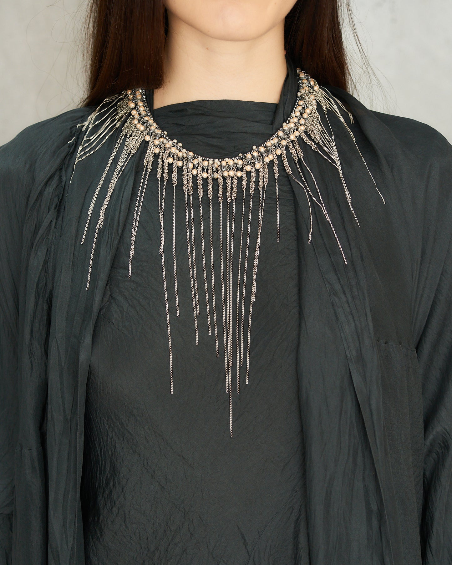 Silver Antique Bead Frayed Necklace