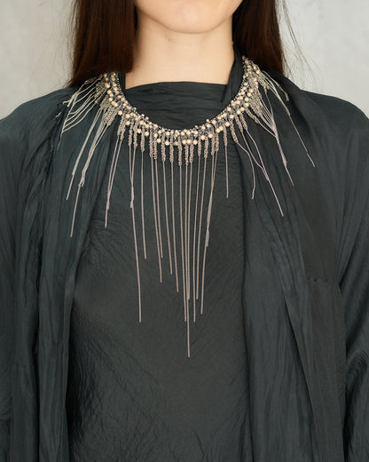 Silver Antique Bead Frayed Necklace