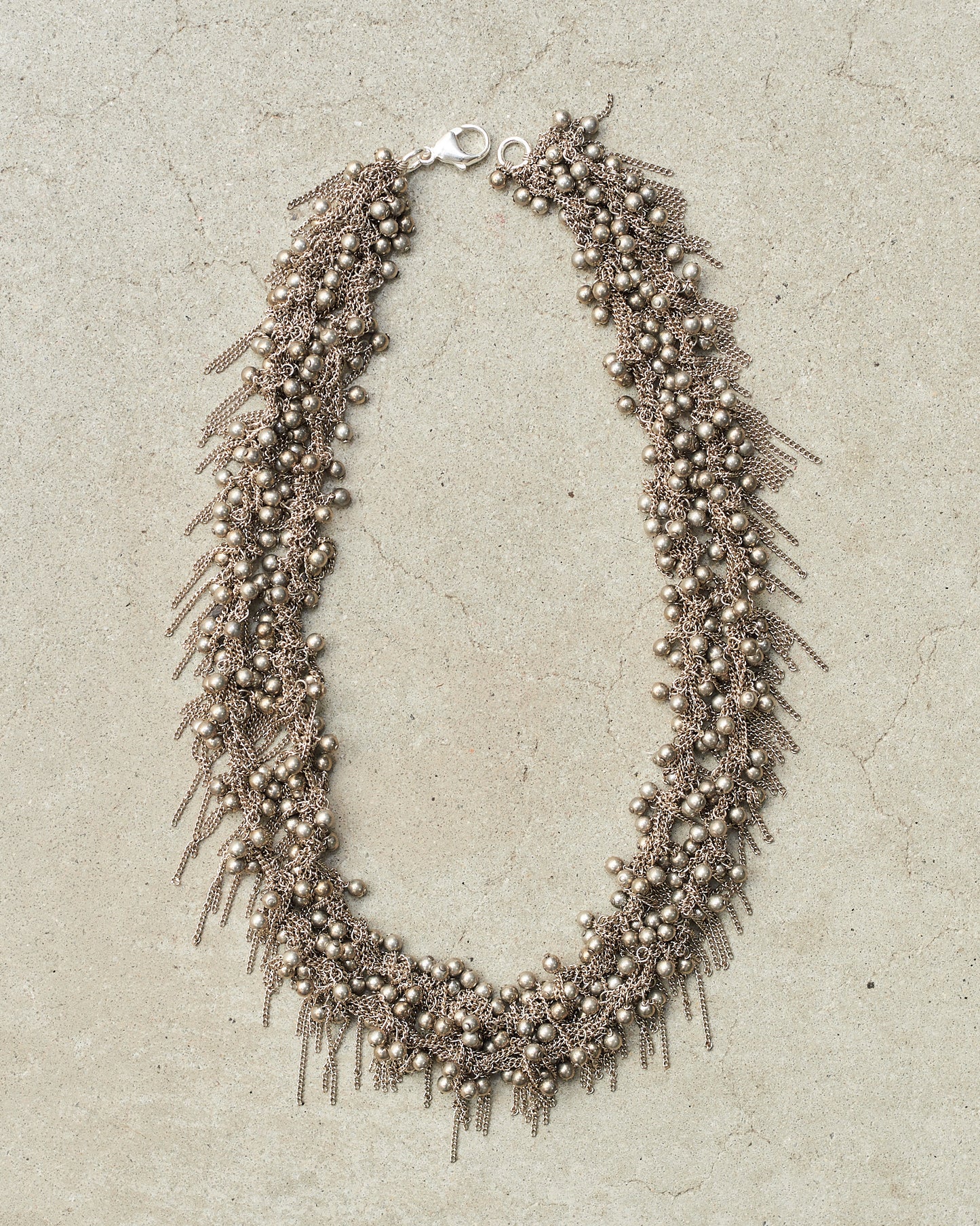 Silver Bead Double Chain Necklace
