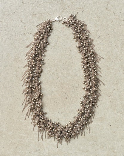 Silver Bead Double Chain Necklace