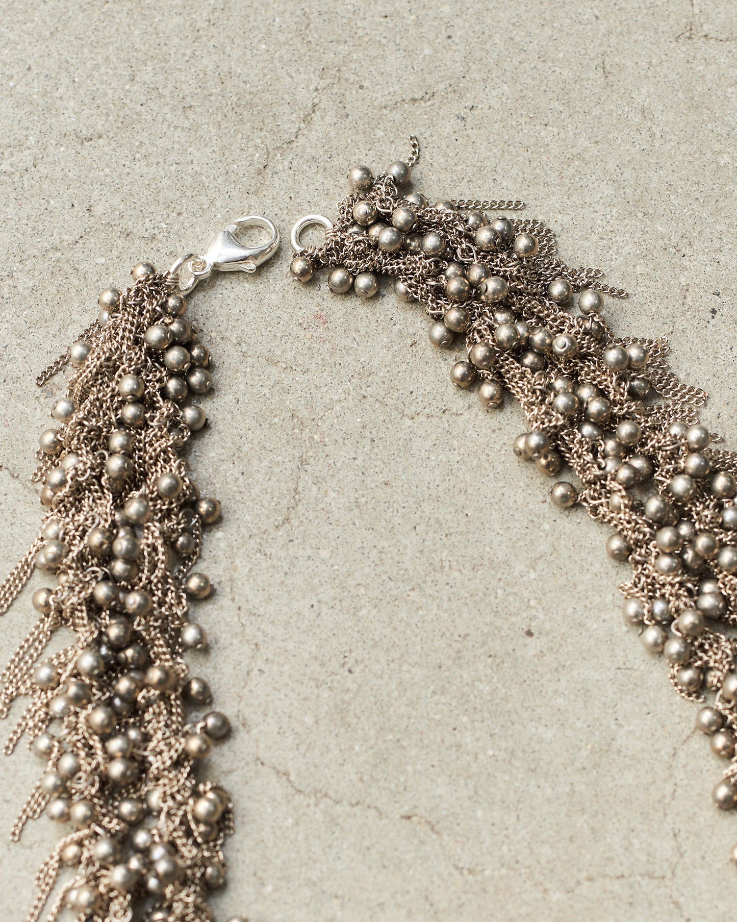 Silver Bead Double Chain Necklace