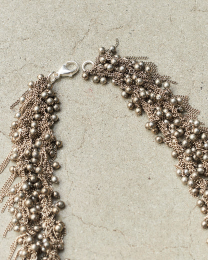 Silver Bead Double Chain Necklace