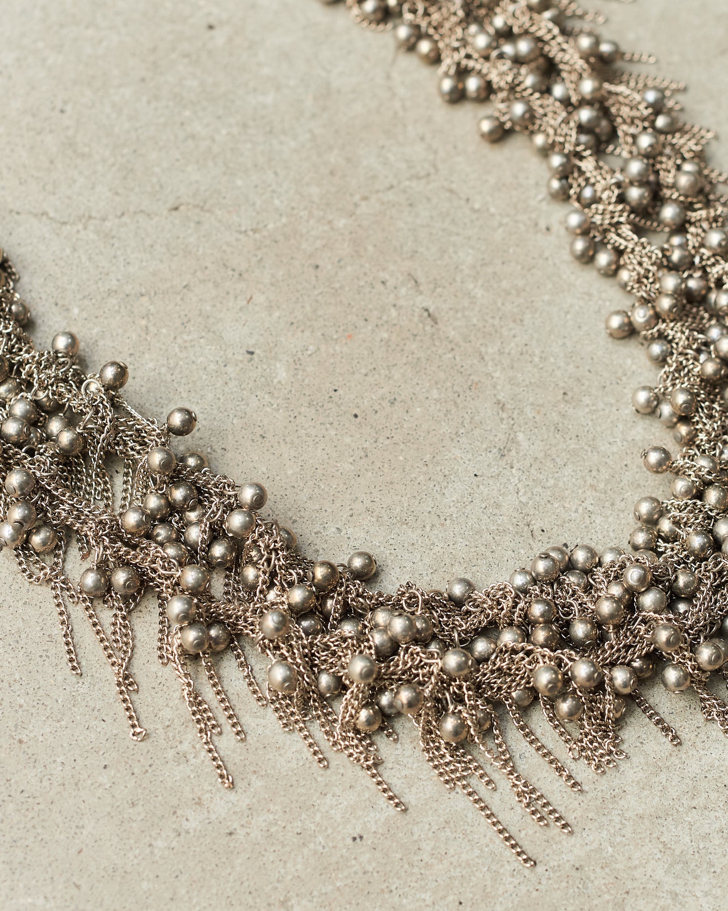 Silver Bead Double Chain Necklace