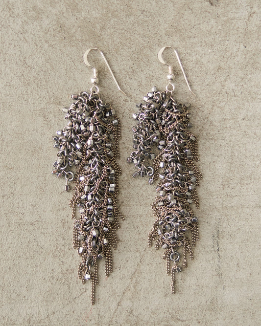 Silver Glass Beaded Long Earrings