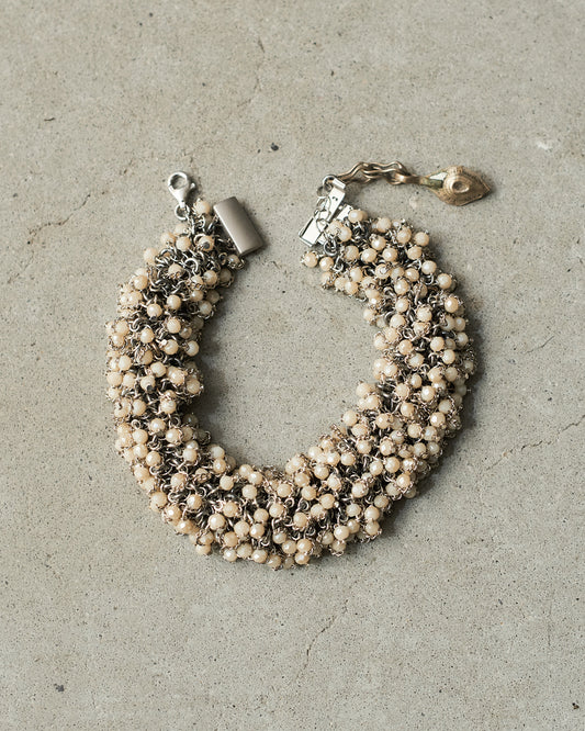 White Glass Bead Knit Bracelet