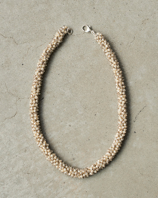 White Glass Bead Knit Choker