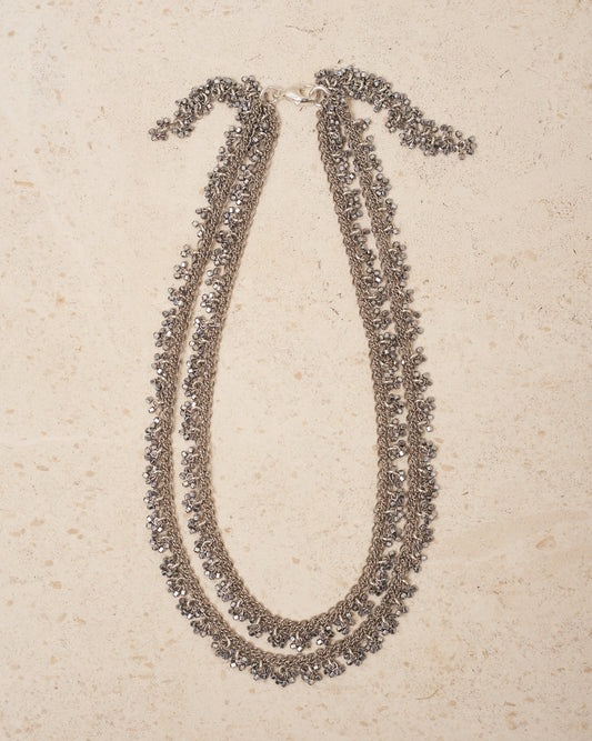 Silver Bead Double Strand Necklace