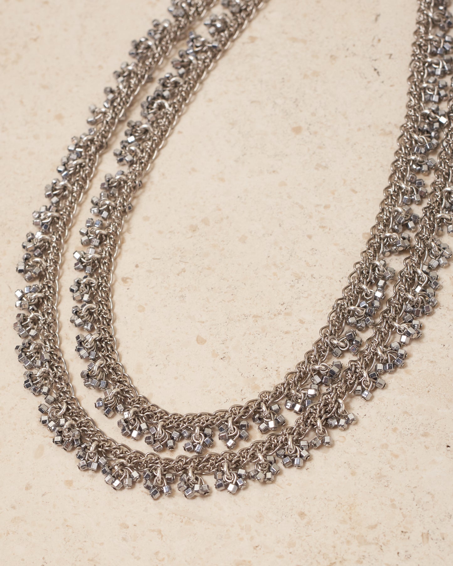 Silver Bead Double Strand Necklace