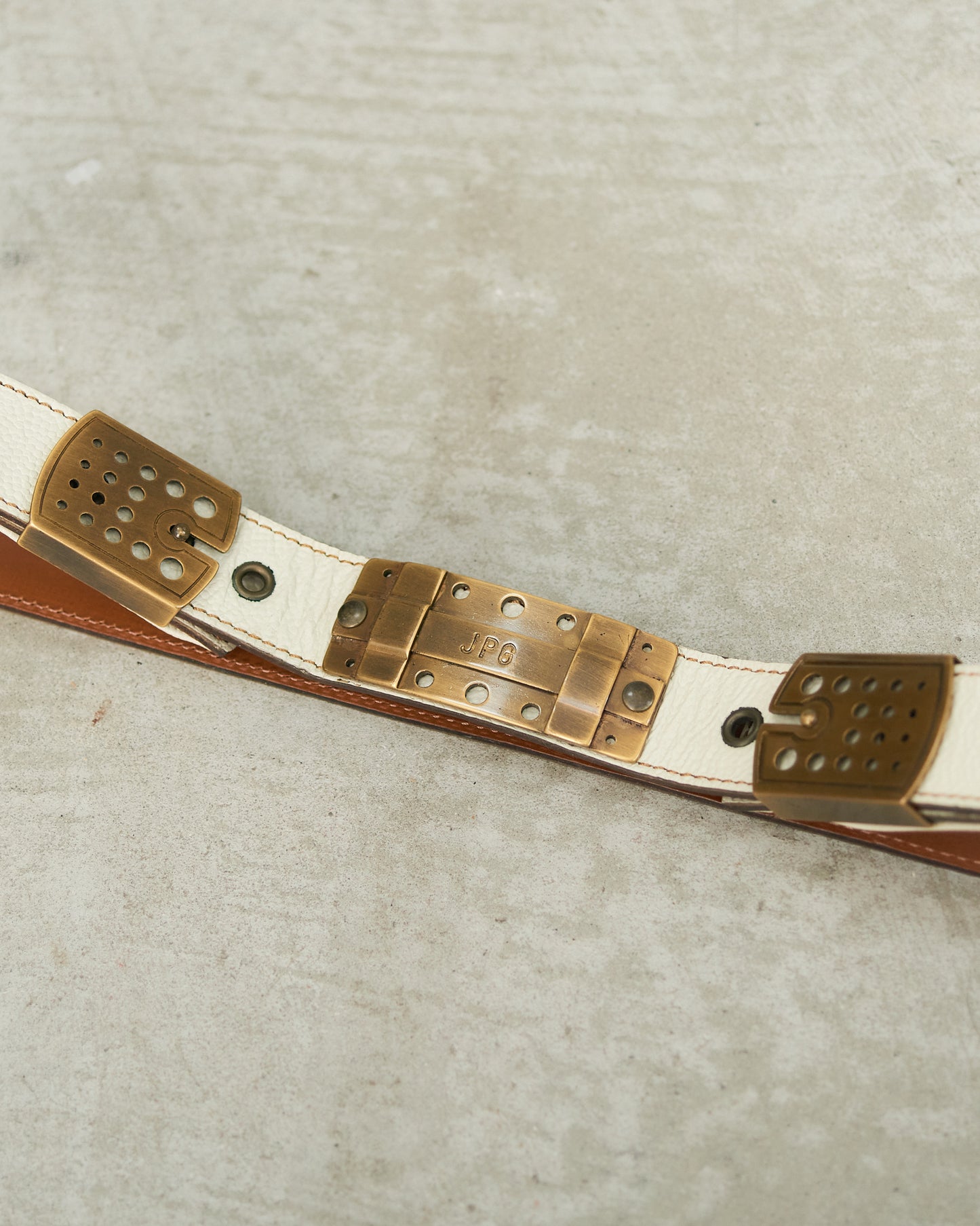 Jean Paul Gaultier White Leather Gold Buckle Belt