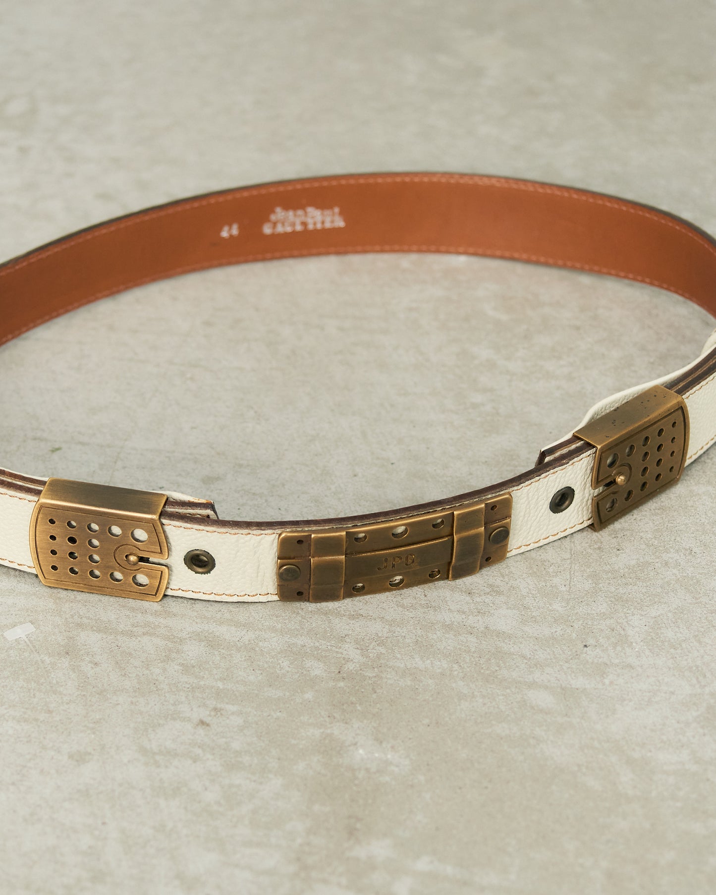 Jean Paul Gaultier White Leather Gold Buckle Belt