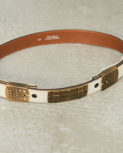 Jean Paul Gaultier White Leather Gold Buckle Belt