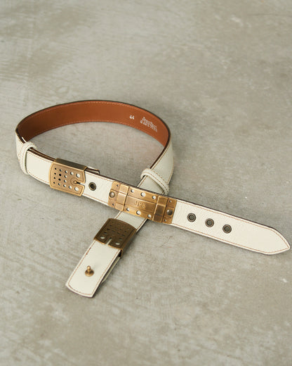 Jean Paul Gaultier White Leather Gold Buckle Belt