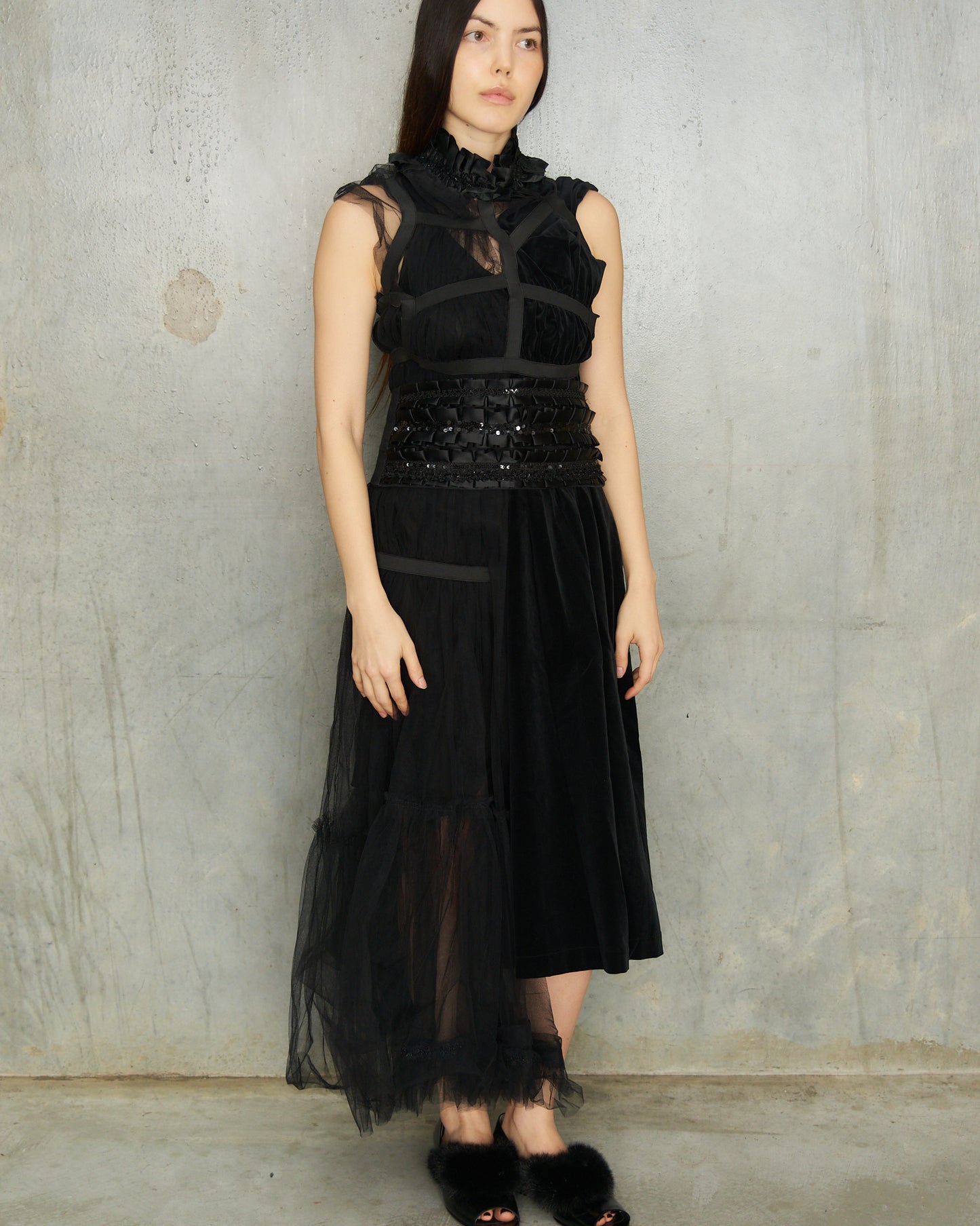 Junya Watanabe Black Ribbon Beaded Belt