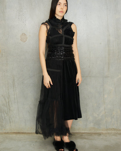 Junya Watanabe Black Ribbon Beaded Belt