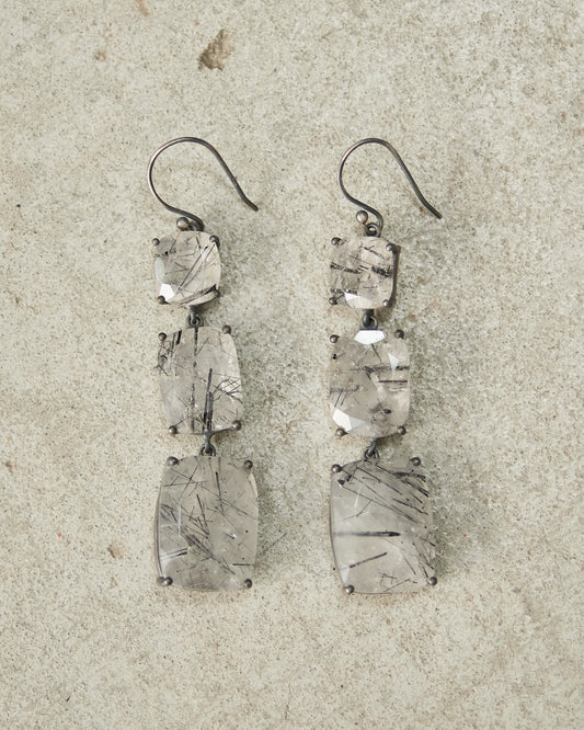 Cloud Faceted Rutile Quartz Earrings