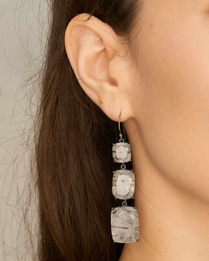 Cloud Faceted Rutile Quartz Earrings