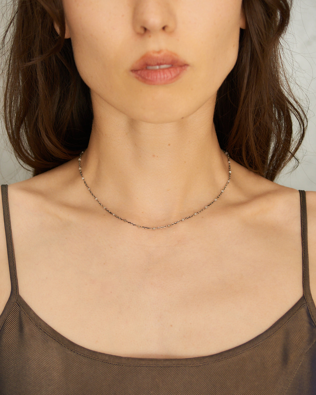Icy Grey Faceted Diamond Bead Necklace