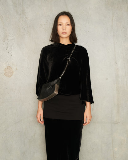 Matte Black Petra Pleated Baguette Bag