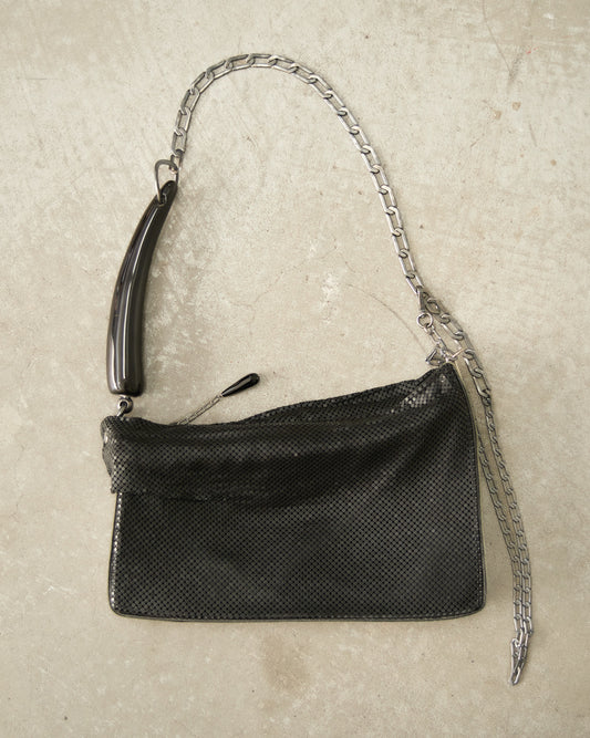 Matte Black Petra Pleated Baguette Bag