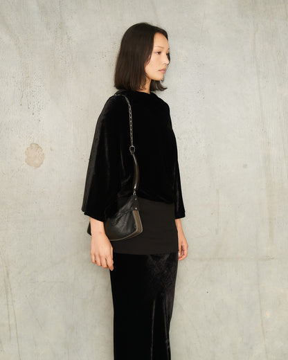Matte Black Petra Pleated Baguette Bag