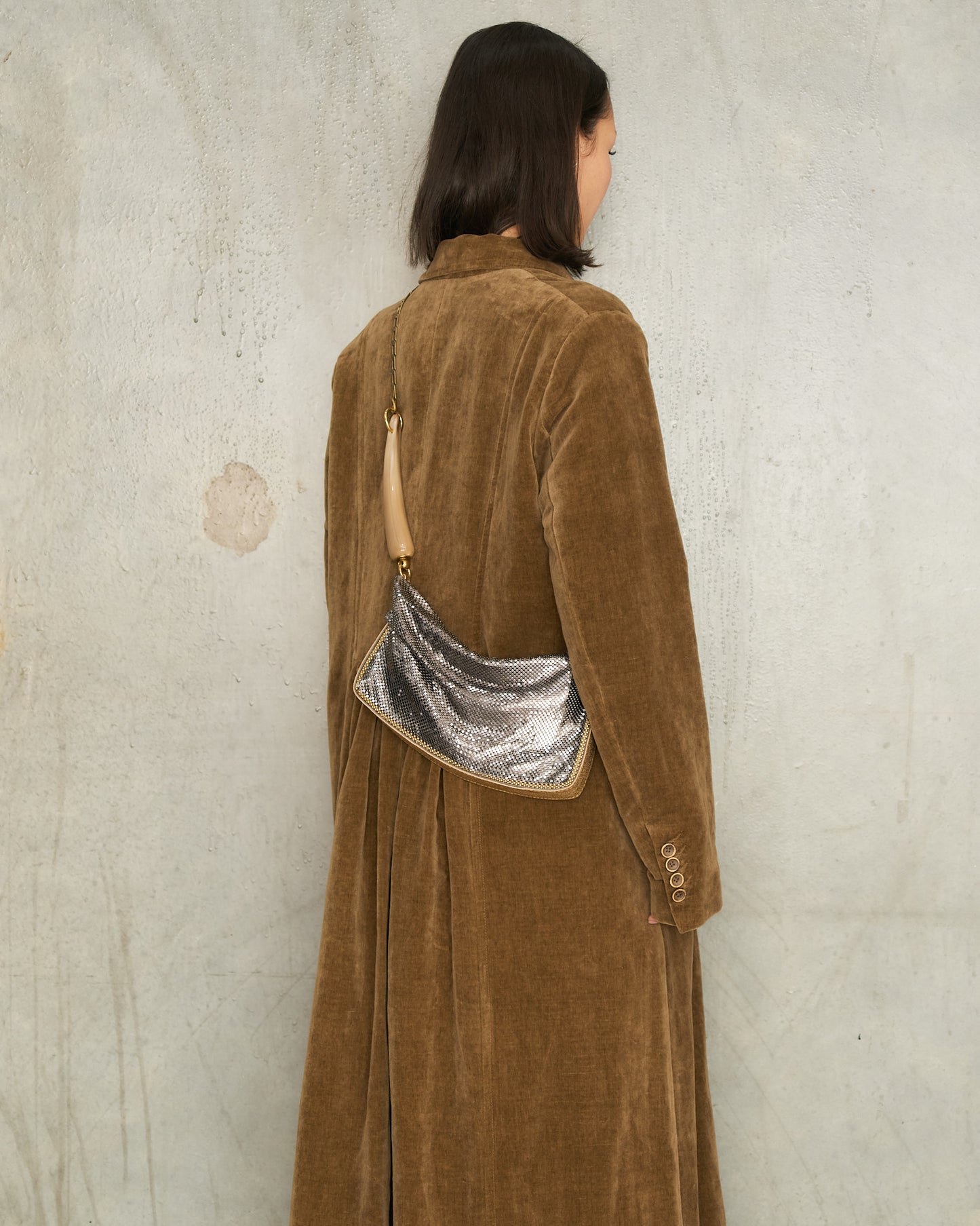 Gold Petra Pleated Baguette Bag