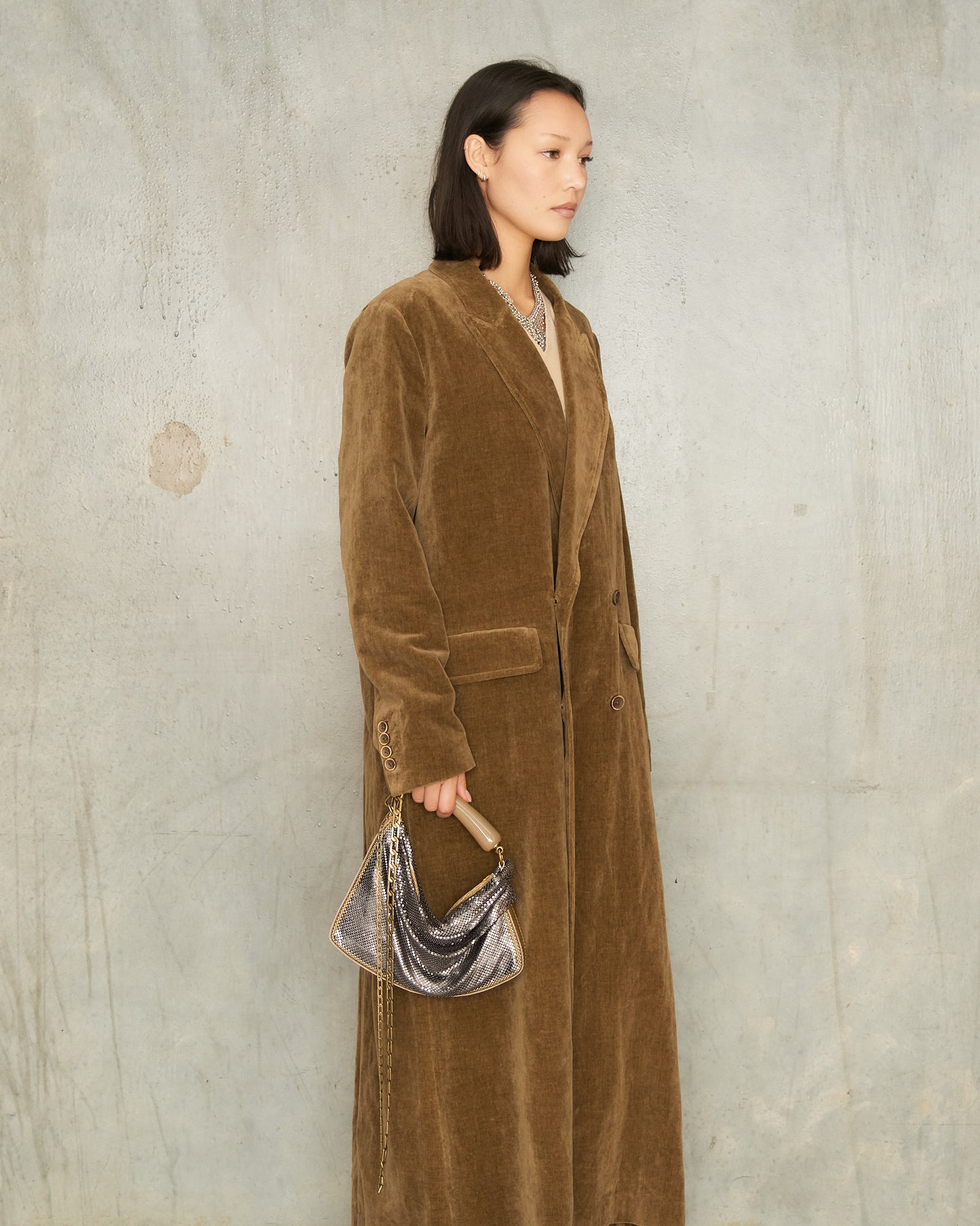 Gold Petra Pleated Baguette Bag