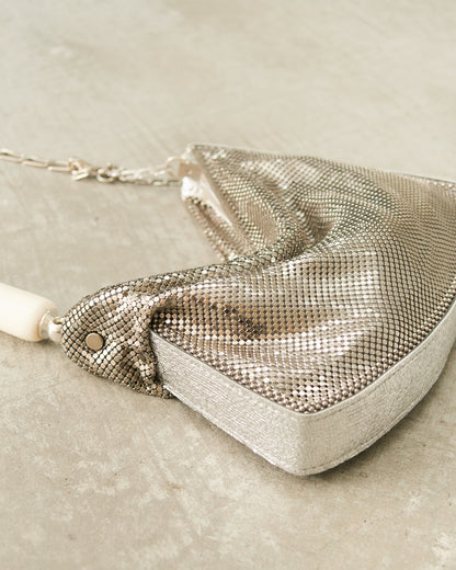 Silver Petra Pleated Baguette Bag