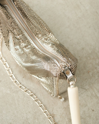 Silver Petra Pleated Baguette Bag